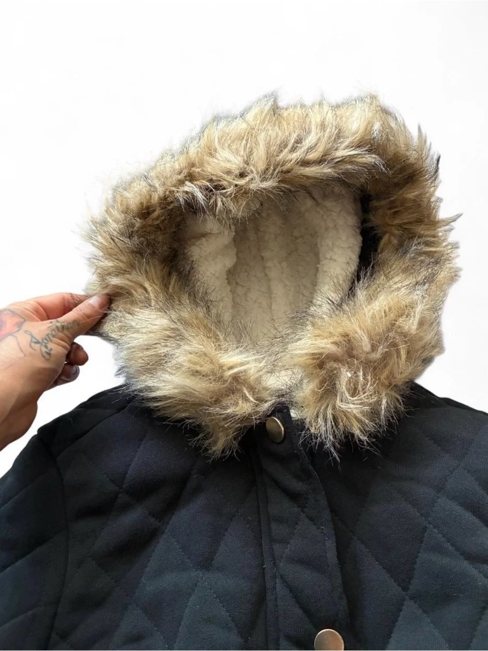 Justice Quilted Black Hooded Puffer Coat with Faux Fur Trim